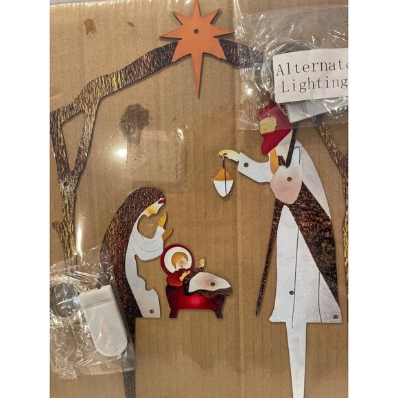 Metal Nativity Scene Decor W/ Alternate Lighting Modern Rustic Design Christmas - Picture 2 of 8